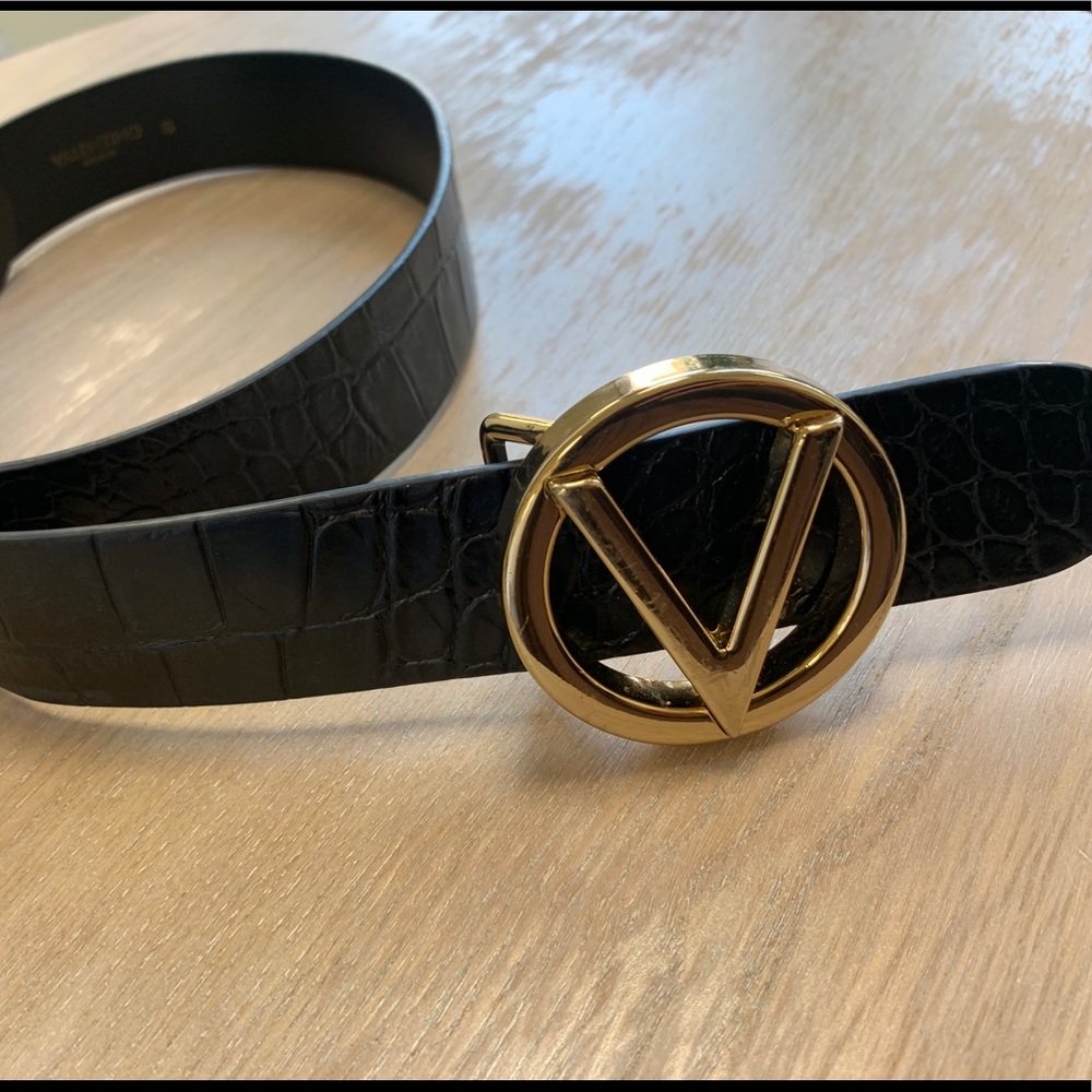 Valentino by Mario Logo Croc-embossed Leather Belt